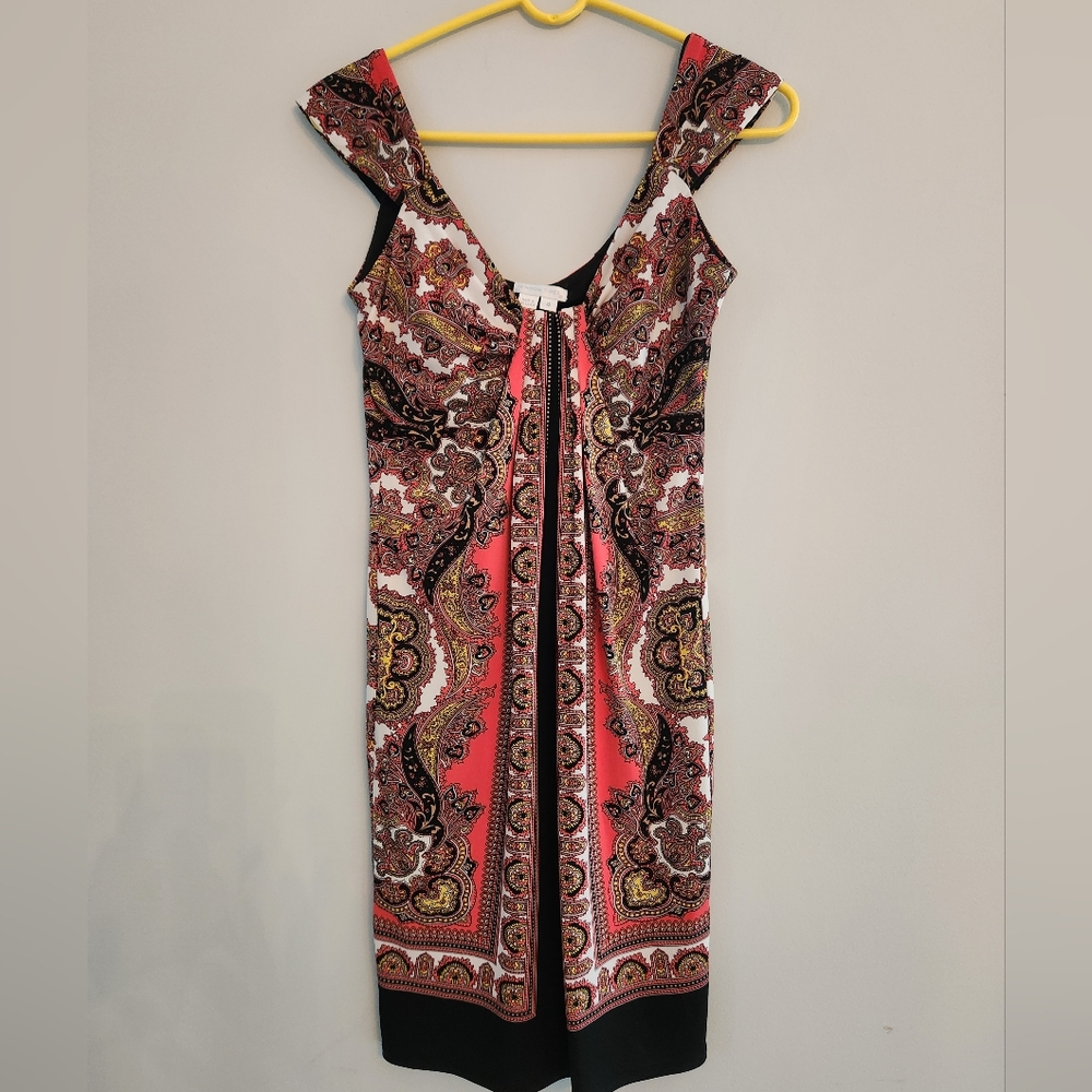 London Times Red and Black Handkerchief Pattern Dress.  Size 4.  BEAUTIFUL PRINT